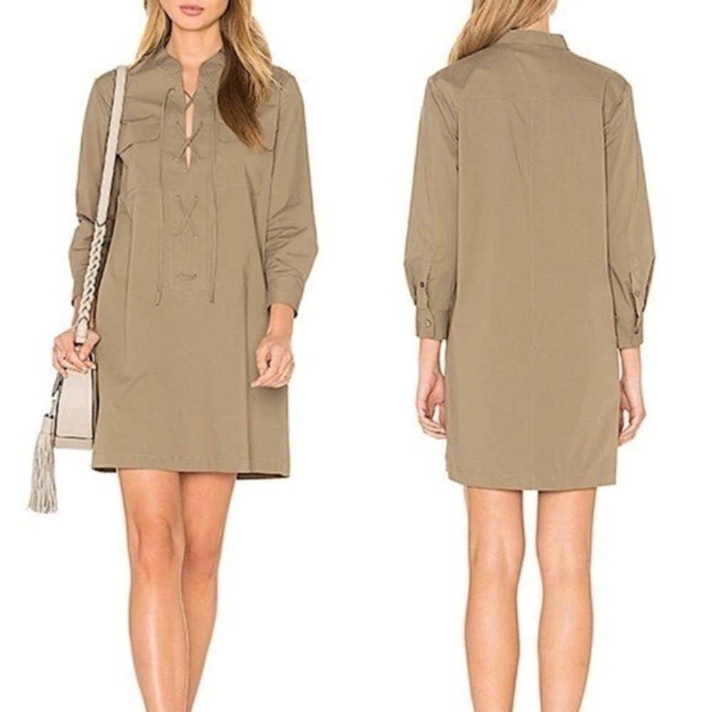Theory Jullitah Lace Up Shift Dress Womens 4 Monochrome Neutral Poplin Cotton